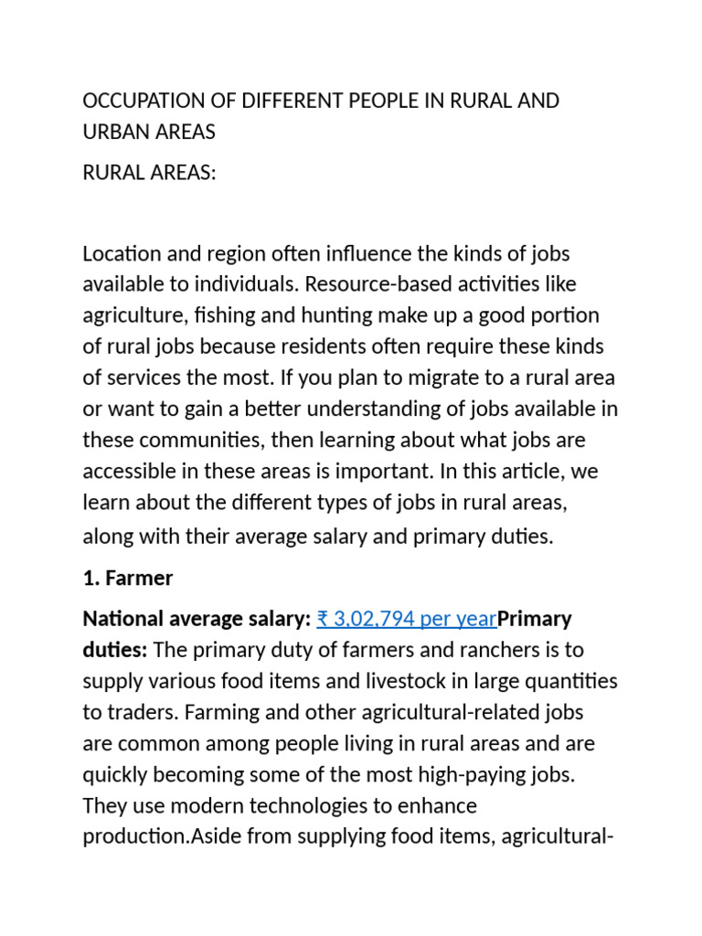 Occupations in Rural and Urban Areas | PDF | Agriculture | Farmer