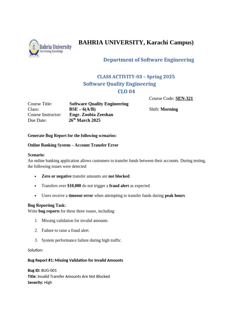 Bug Reports for Online Banking Issues | PDF | Software Bug | Debugging