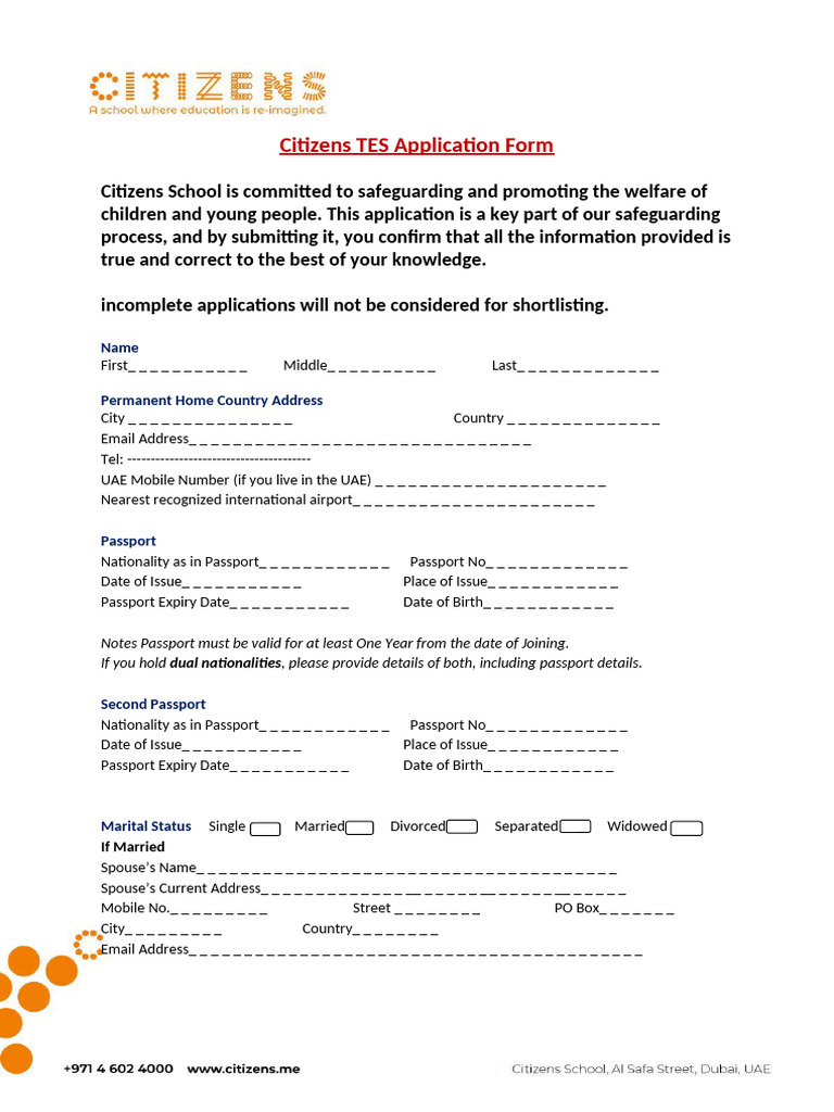 Citizens TES Application Form | PDF | Government And Personhood