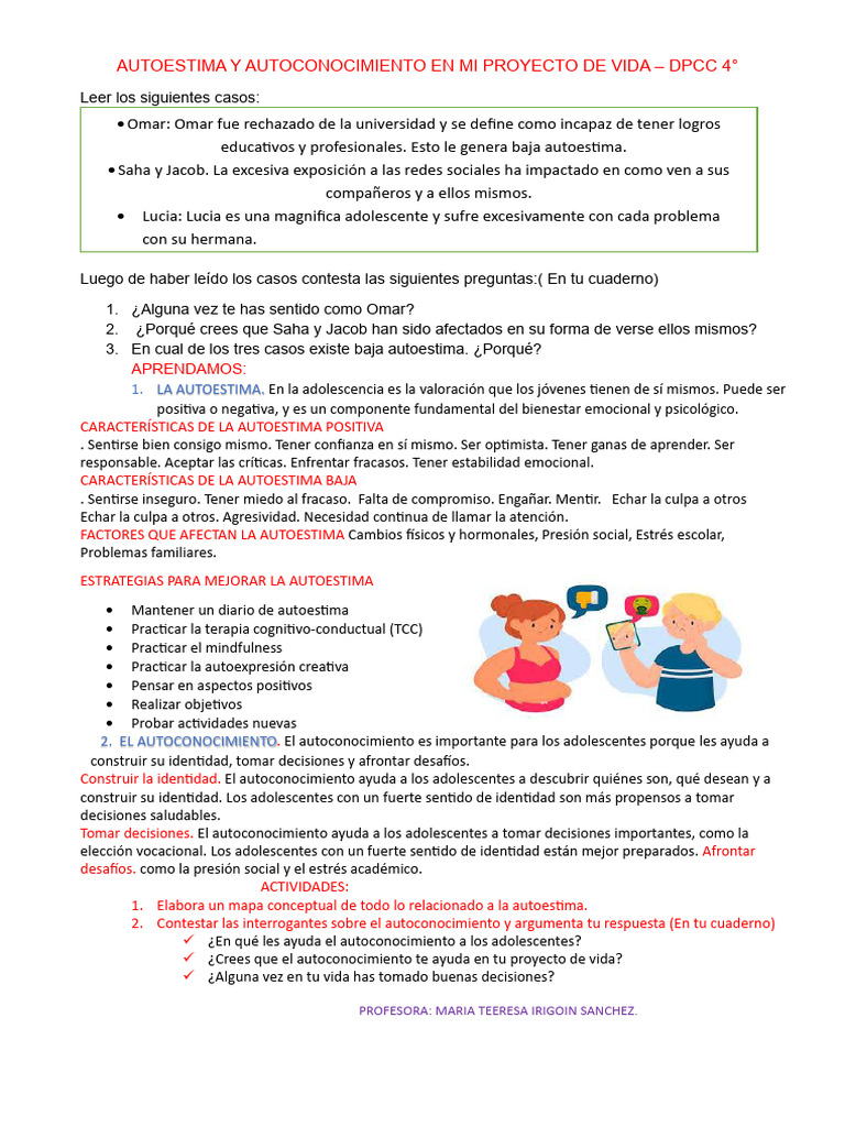 Autoestima y Autoconocimiento en Adolescentes | PDF | Autoestima ...