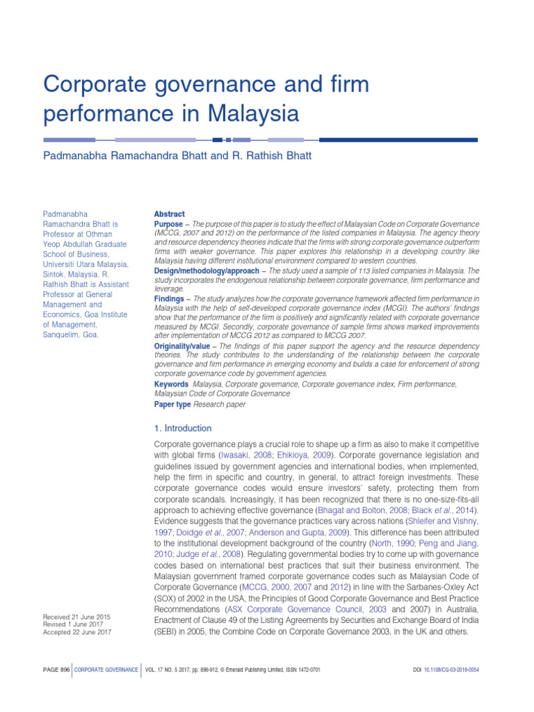 Impact of Corporate Governance on Malaysian Firms | PDF | Business