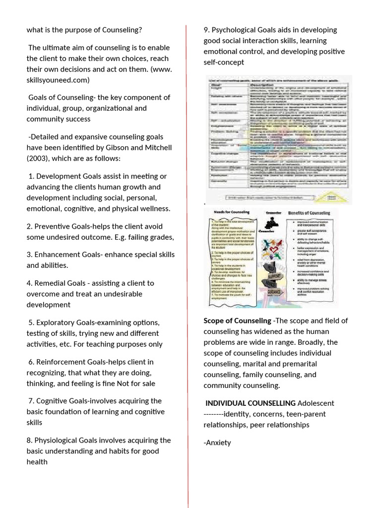Understanding Counseling Goals and Scope | PDF | Psychotherapy | Family ...
