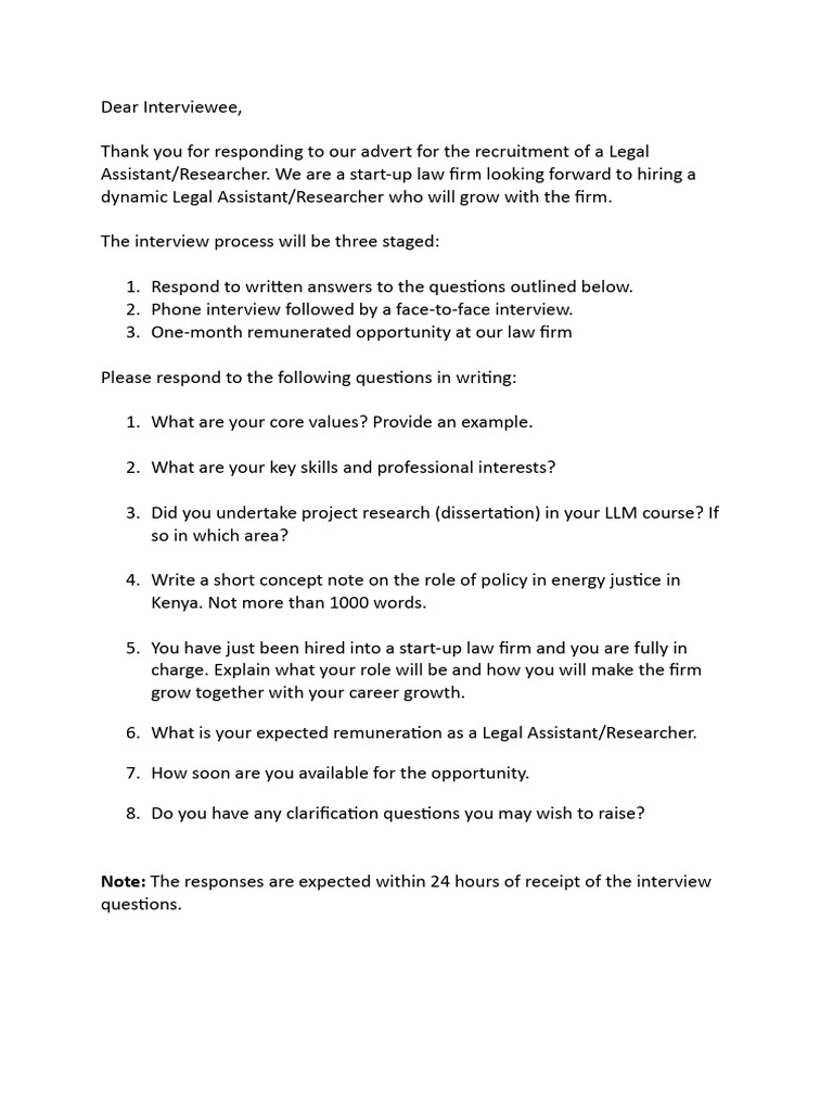 Interview Questions For Legal Assistant-Researcher | PDF