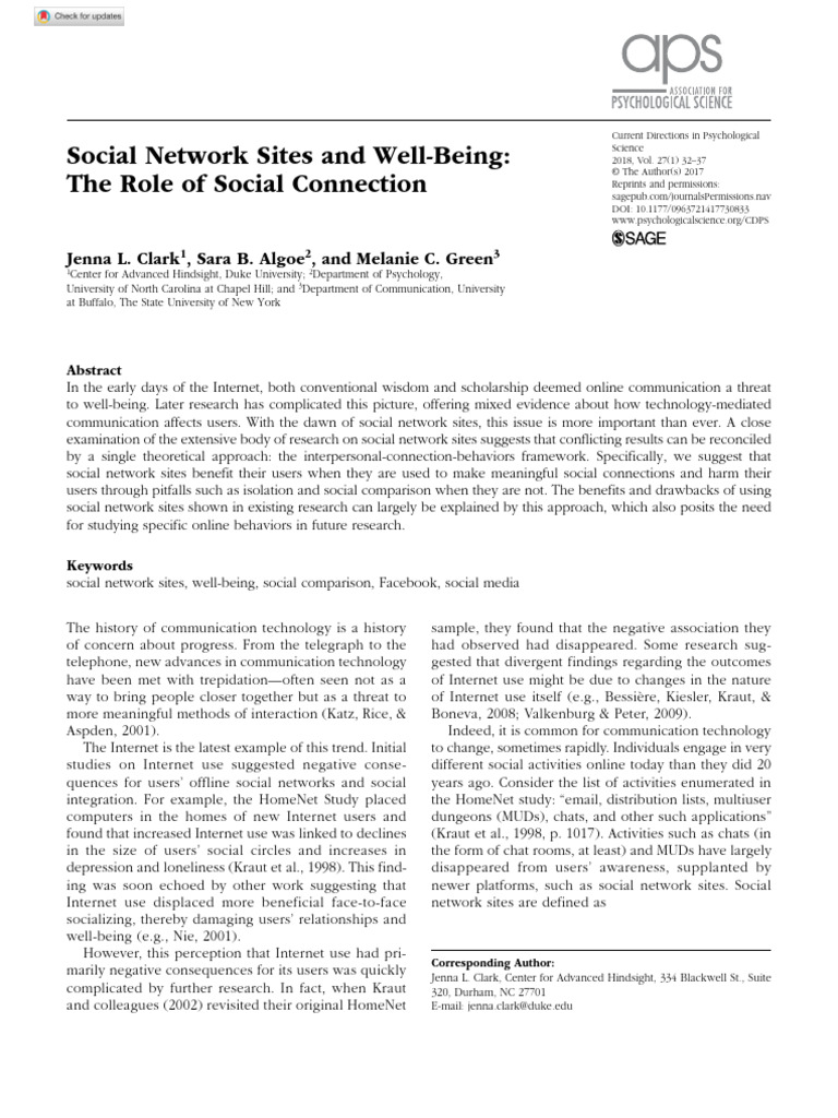 Social Network Sites and Well-Being | PDF | Social Network | Intimate ...
