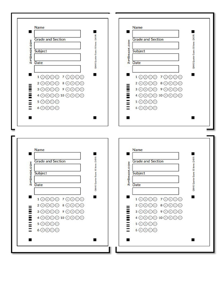 Zipgrade 10 40 and 50 ITEMS Answer Sheets | PDF