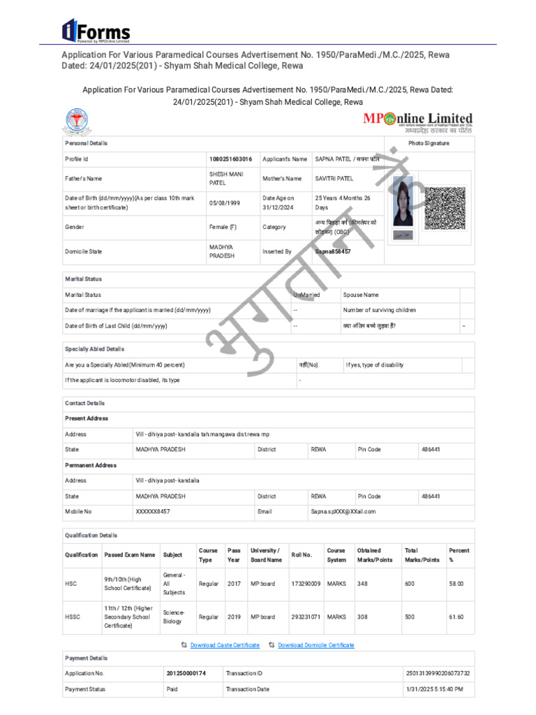 Receipt - IForms MPOnline Limited | PDF