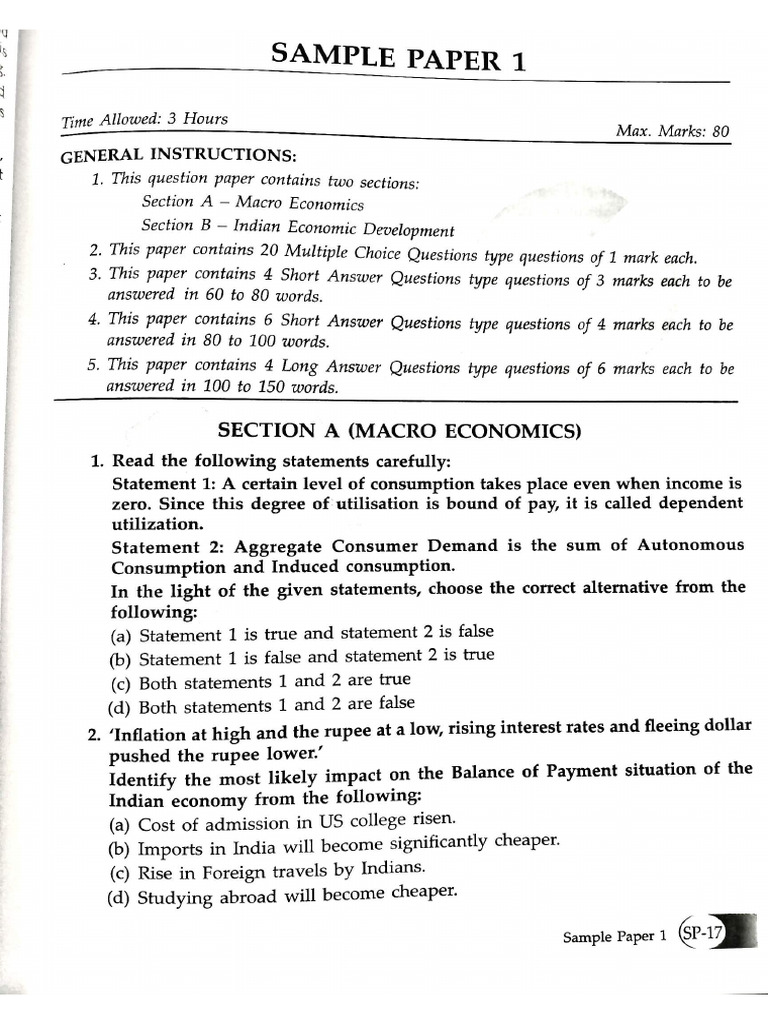 Sample Paper Economics | PDF