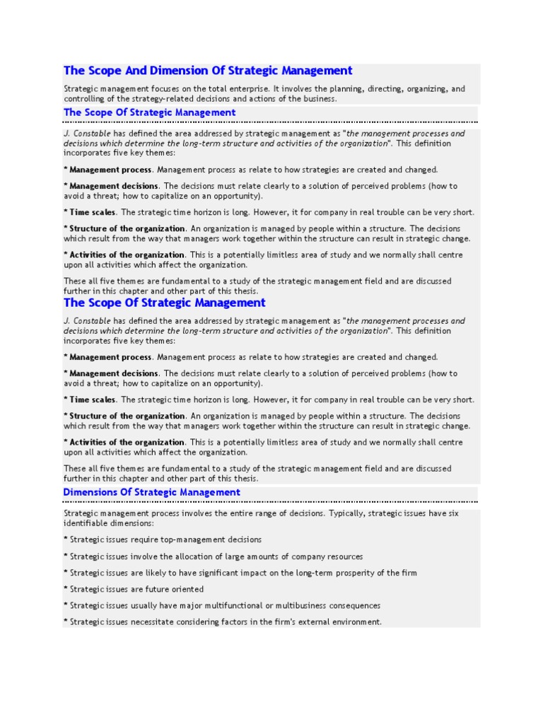 The Scope and Dimension of Strategic Management | PDF | Strategic Management  | Strategic Planning
