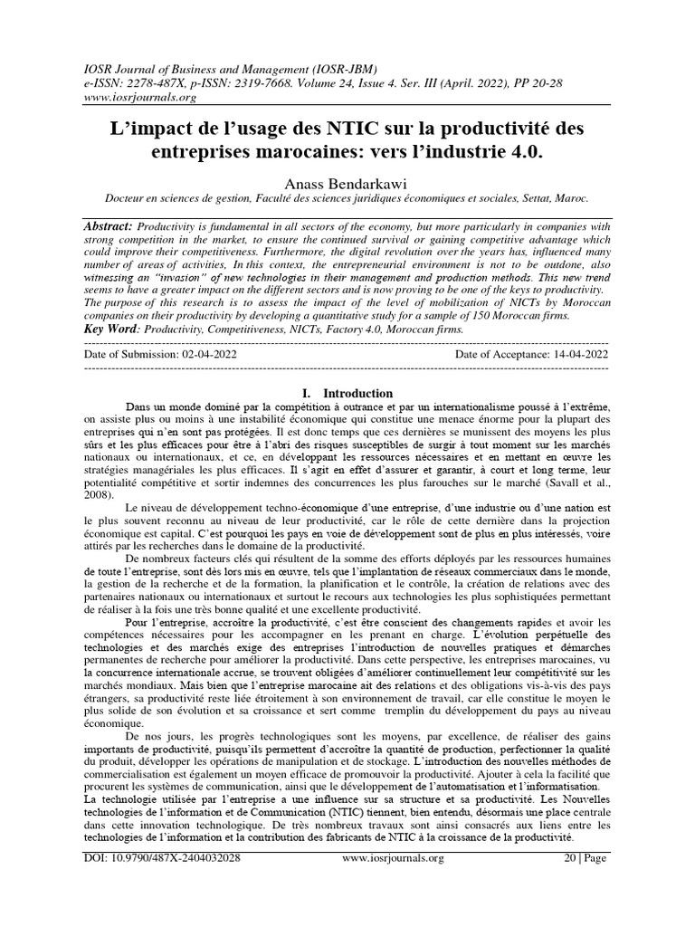 Impact des NTIC sur la productivité au Maroc | PDF | Technologies de l ...