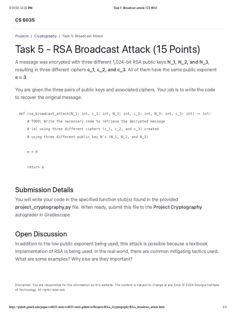 Task 5 - Broadcast Attack - CS 6035 | PDF
