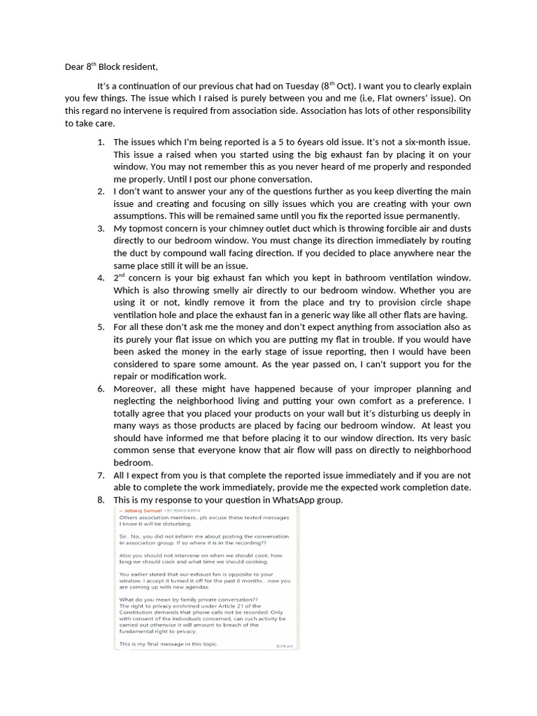 Concerns from 8th Block Resident | PDF