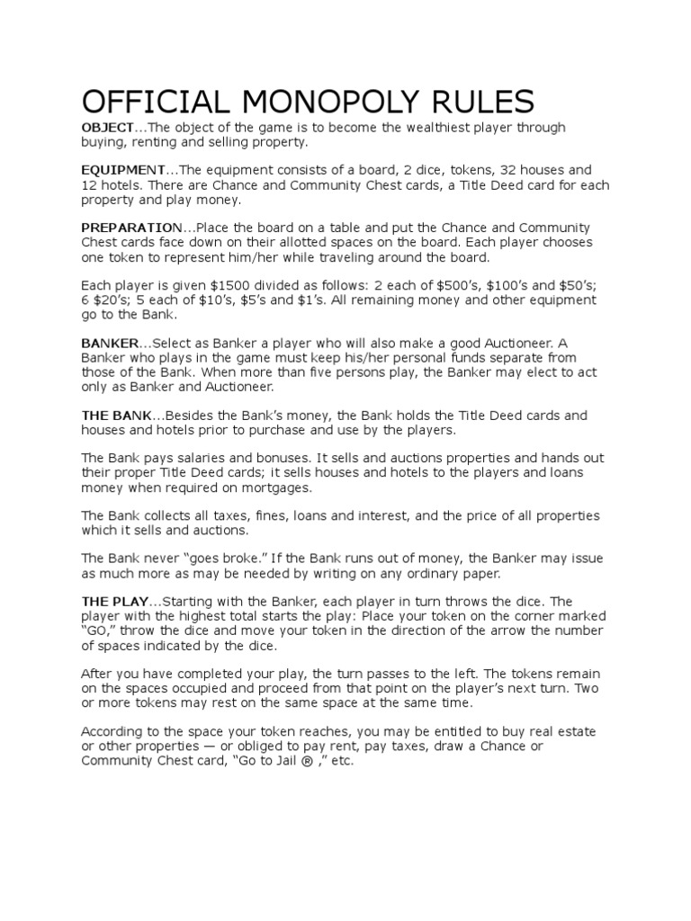 Monopoly Rules PDF Mortgage Loan Mortgage Law