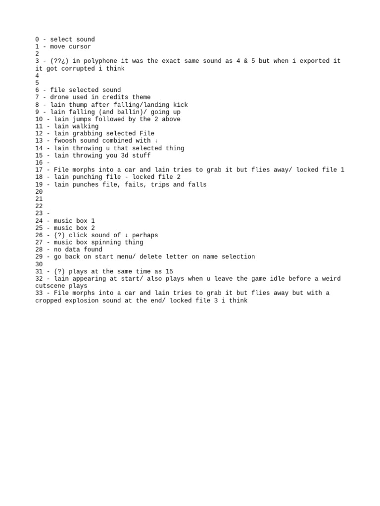 Sound Effects for Lain Game | PDF