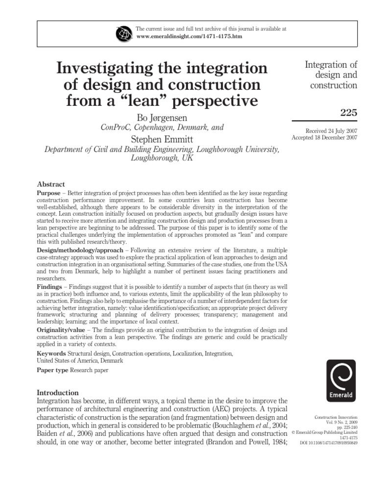 Investigating The Integration of Design and Construction From A "Lean ...