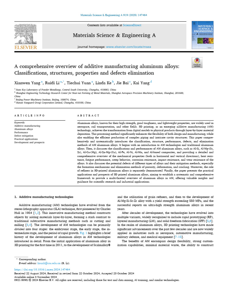 Additive Manufacturing of Aluminum Alloys | PDF | 3 D Printing | Welding