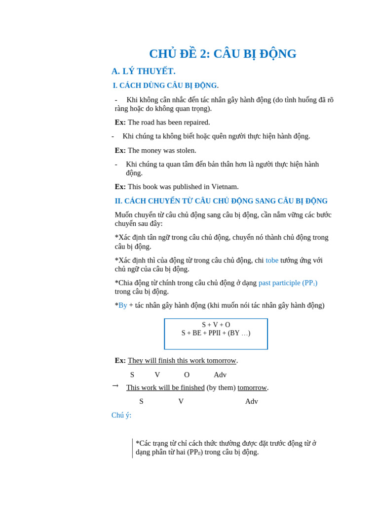 Chủ Đề 2 - Câu Bị Động | PDF