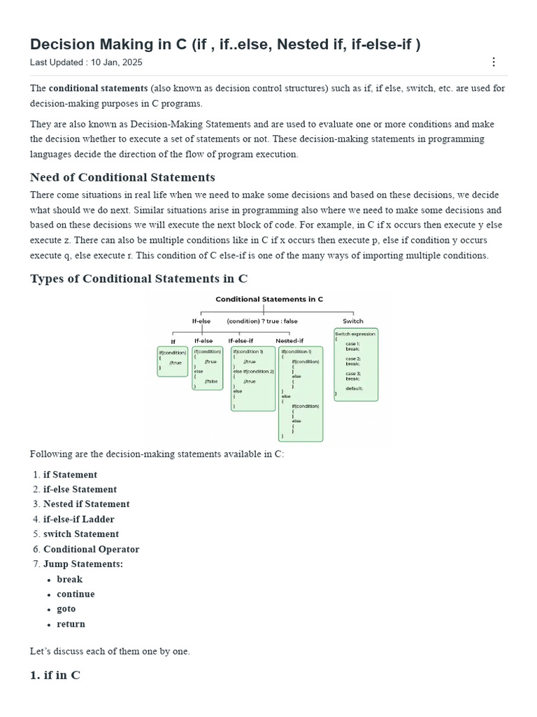 9-Decision Making in C (if , if..else, Nested if, if-else-if ) | PDF