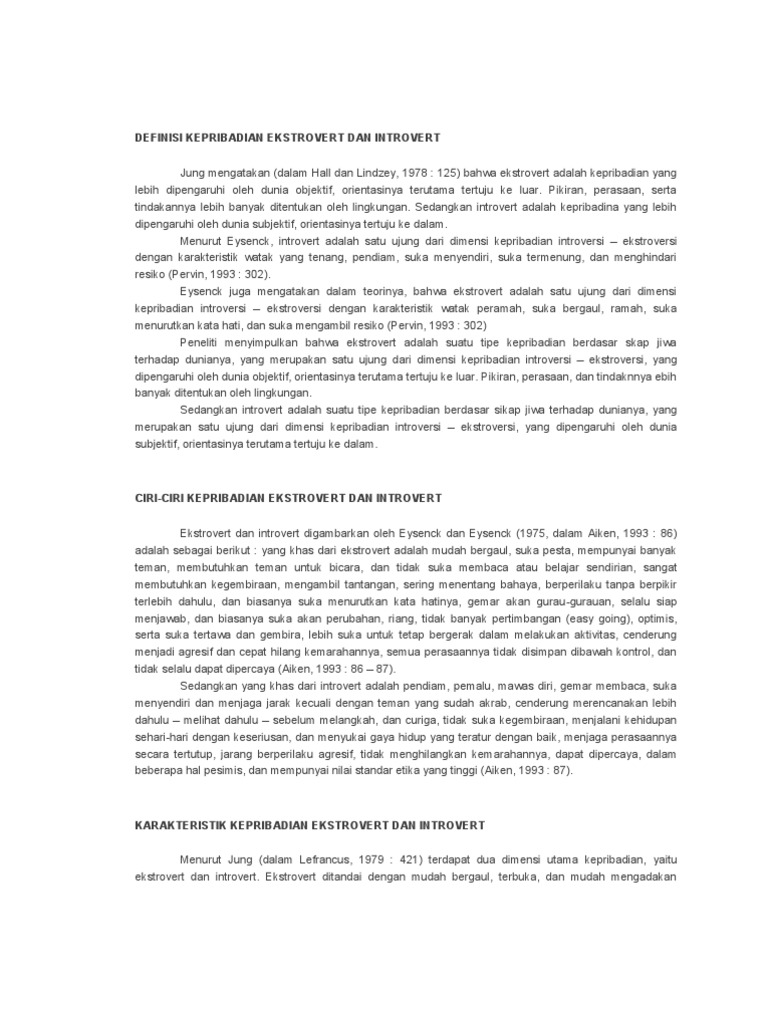 Definisi Kepribadian Ekstrovert Dan Introvert Pdf