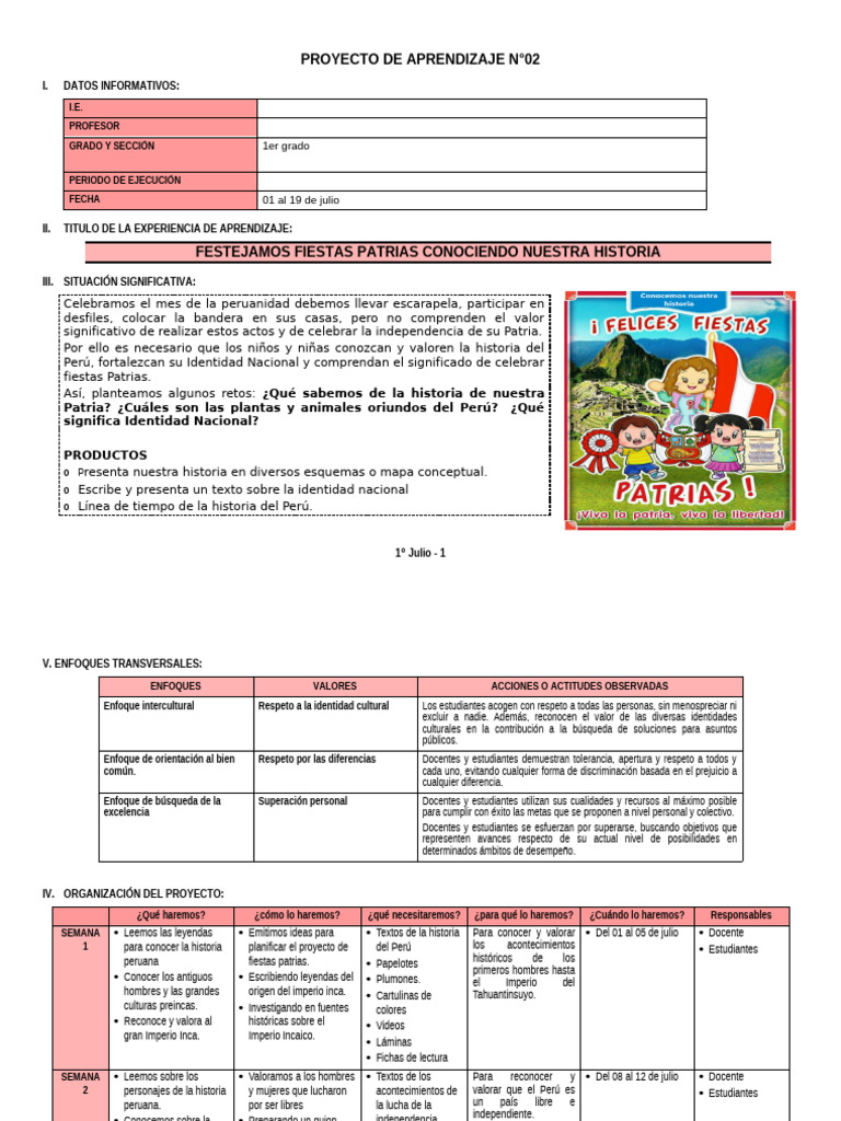 1° Grado - Proyecto de Aprendizaje N°02 | PDF | Geometría | Sustracción