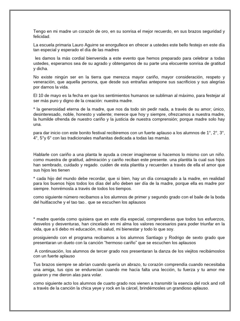 Programa del 10 de mayo en Primaria | PDF | Amor