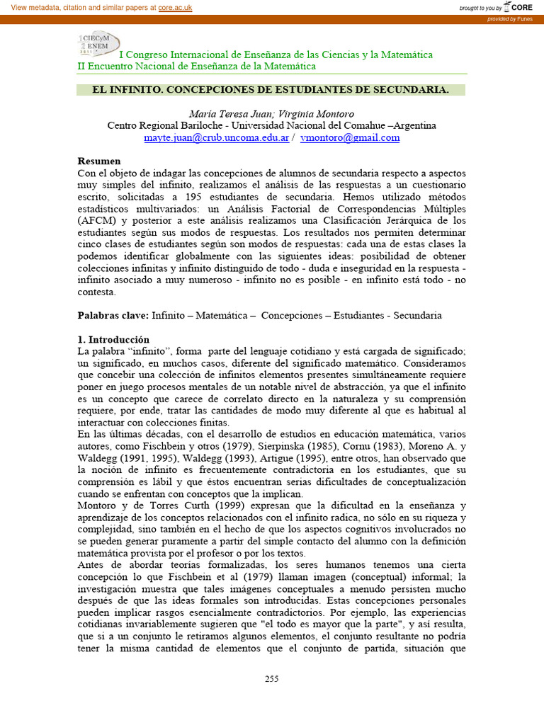 Concepciones del Infinito en Secundaria | PDF | infinito | Cuestionario