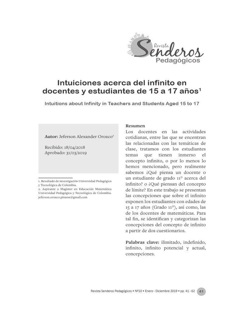 Intuiciones Acerca Del Infinito en Docentes y Estudiantes de 15 A 17 ...
