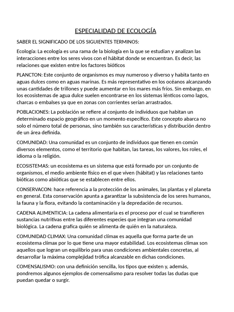 Términos Clave en Ecología y Ecosistemas | PDF | Ecología | Residuos