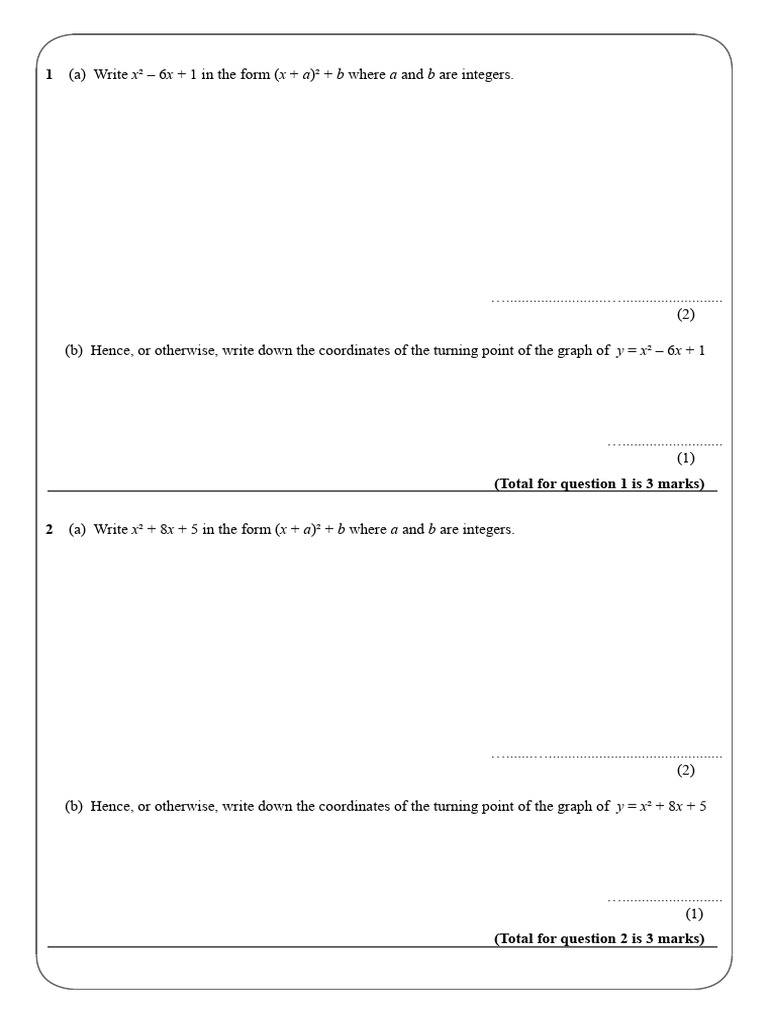 Completing Square Revision | PDF | Elementary Mathematics | Equations