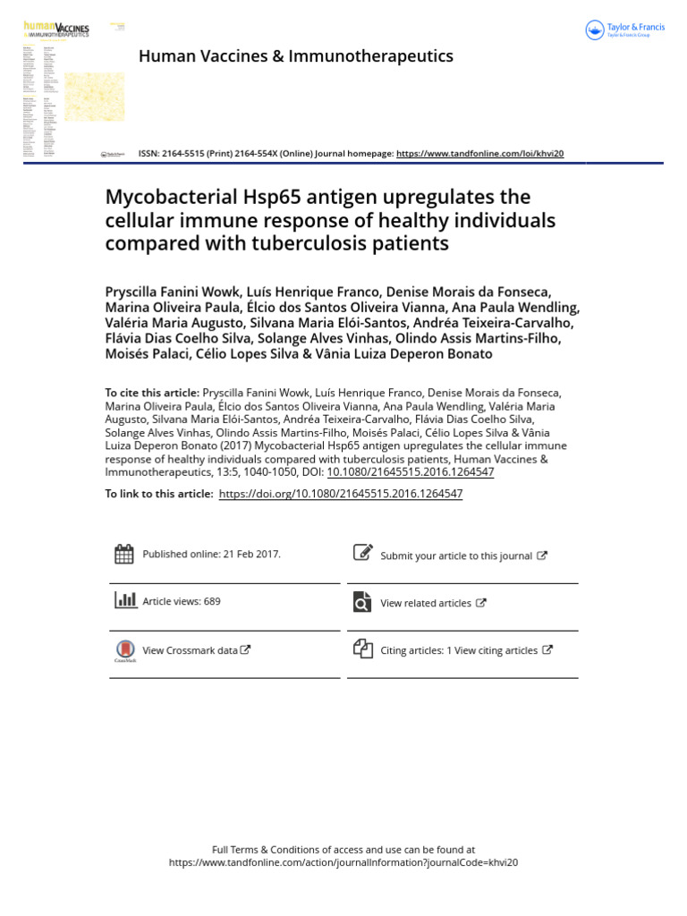 Mycobacterial Hsp65 antigen upregulates the cellular immune response of ...