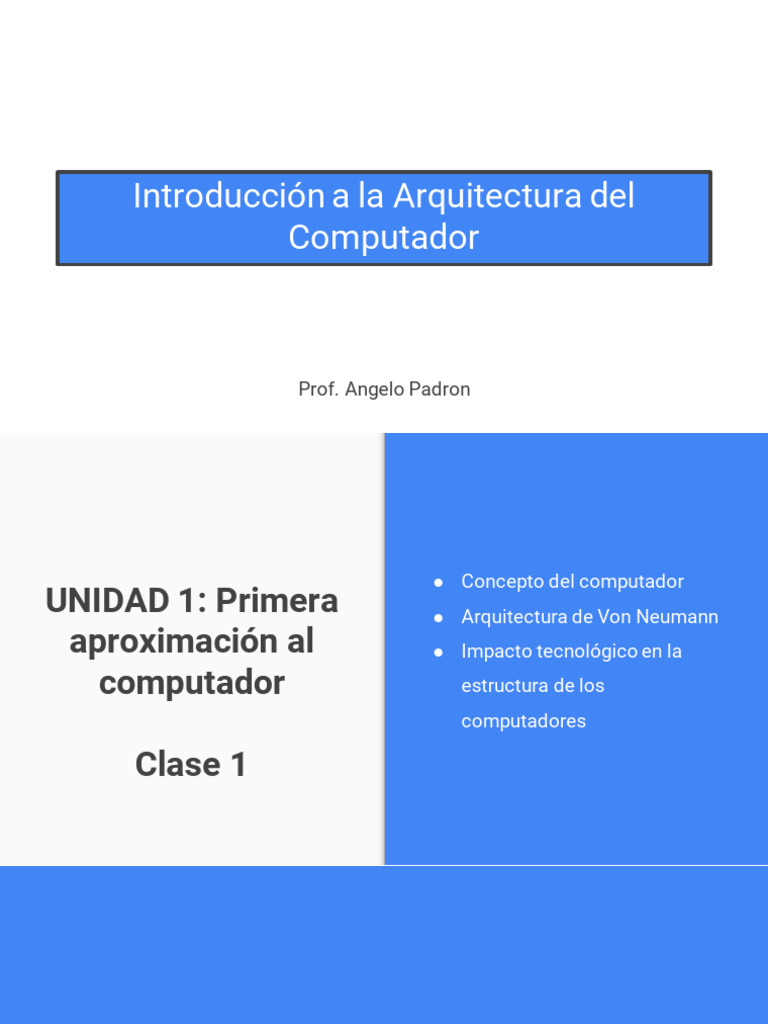 Unidad 1 - Clase 1 | PDF | Hardware de la computadora | Unidad Central ...