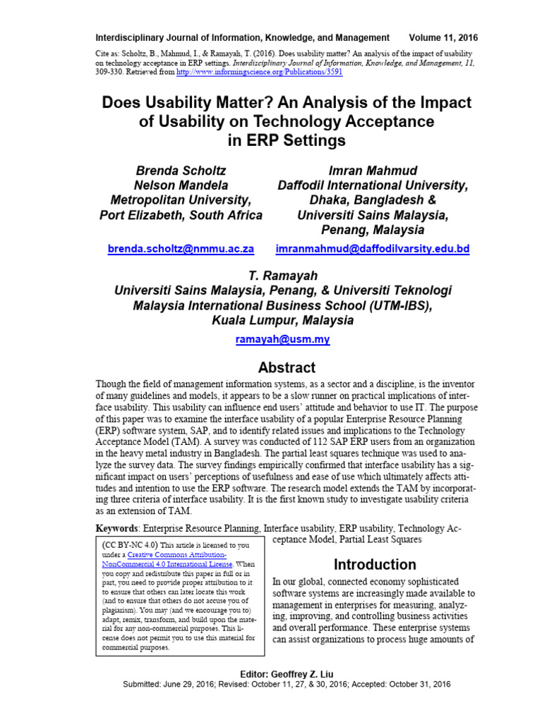 Usability's Impact on ERP Acceptance | PDF | Usability | Structural ...