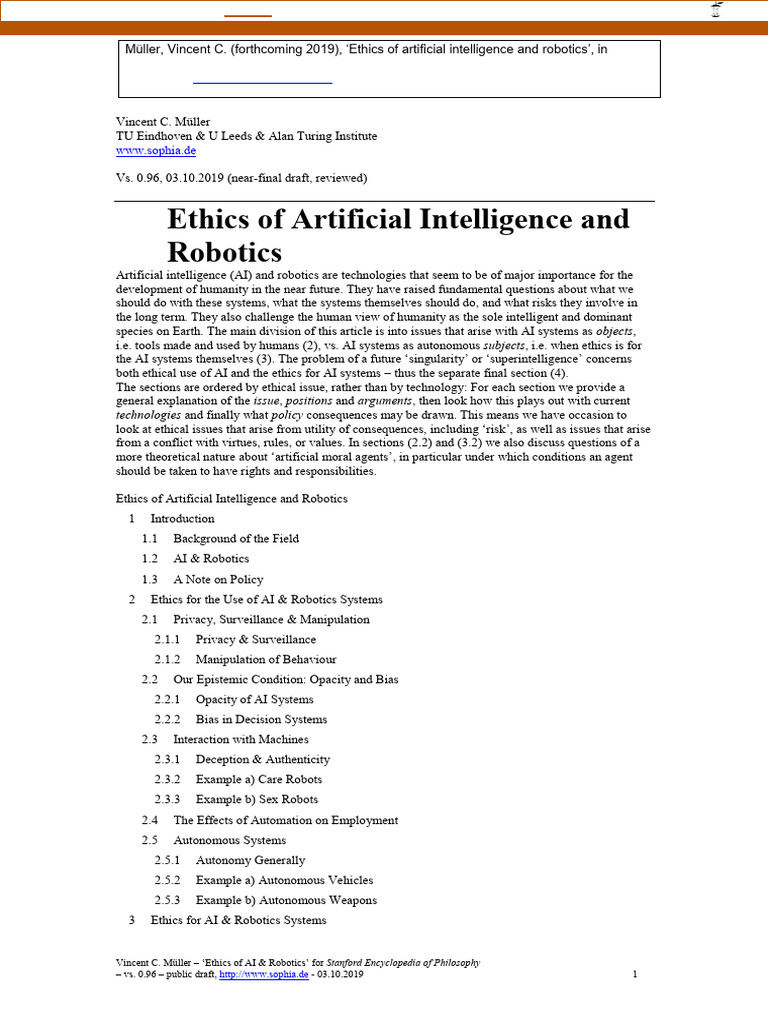 Ethics of AI and Robotics Overview | PDF | Artificial Intelligence ...