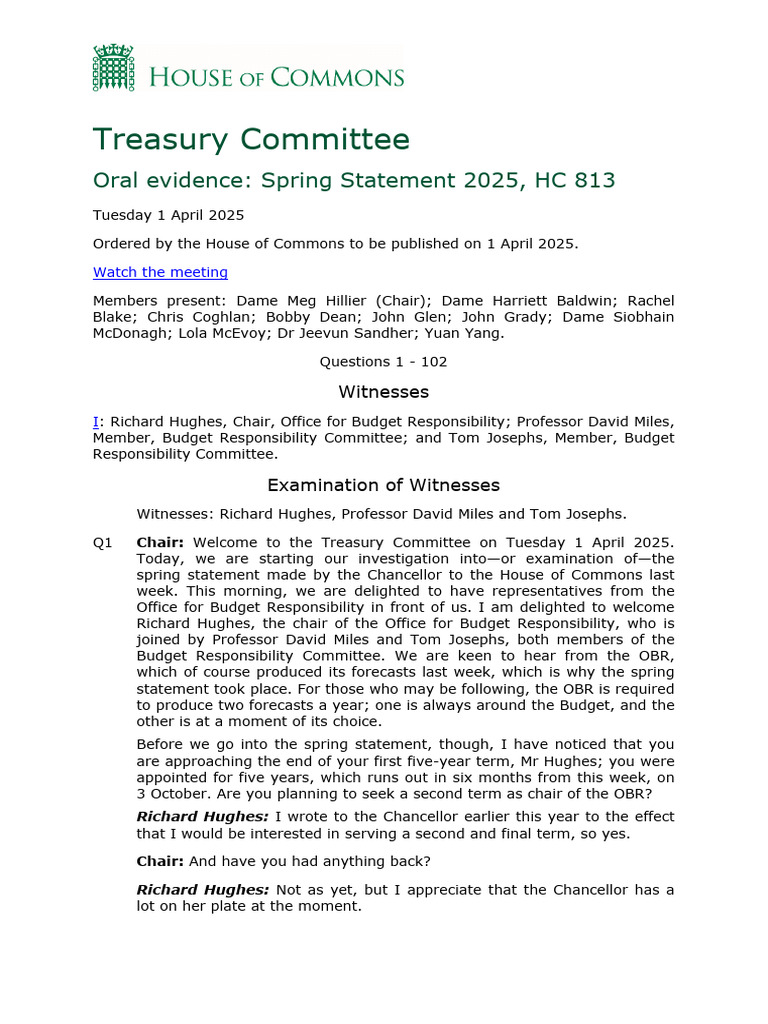 Treasury Committee Spring Statement 2025 | PDF | Crowding Out ...