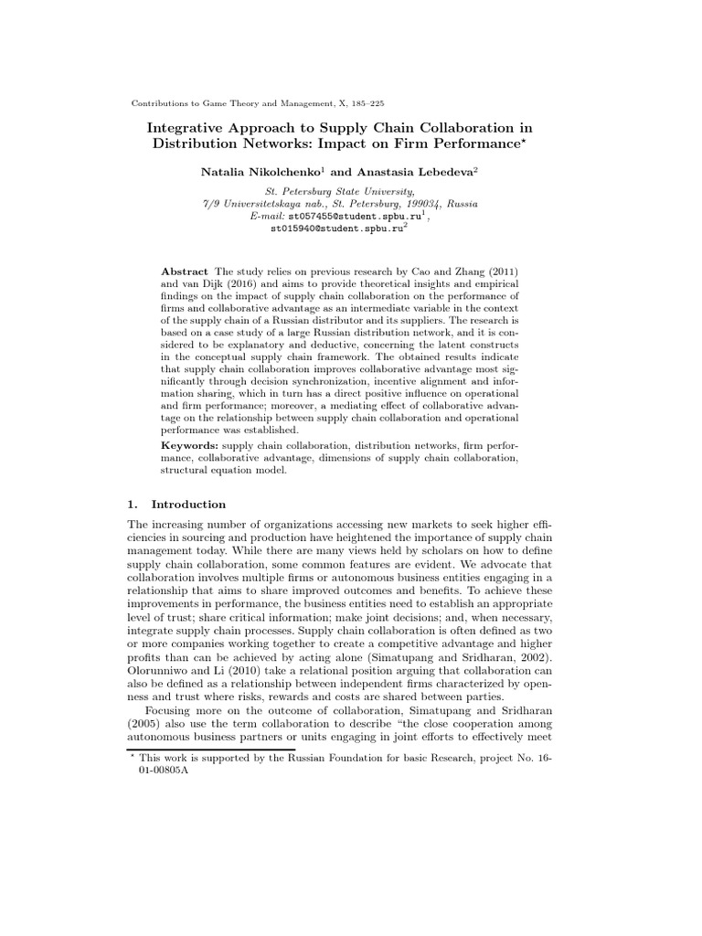 Integrative Approach To Supply Chain Collaboration in Distribution ...