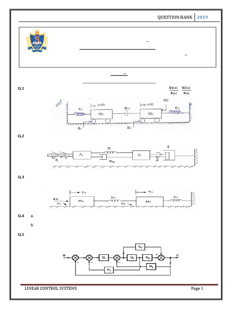 Linear Control Systems Question Bank 2019 | PDF | Damping | Control Theory