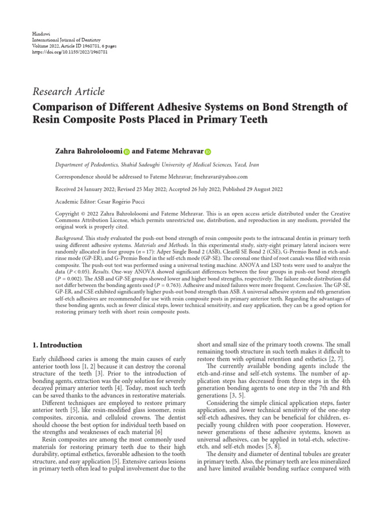 Comparison of Different Adhesive Systems On Bond Strength of Resin ...