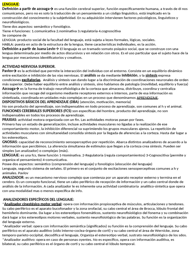 Funciones y Estructura del Lenguaje Humano | PDF | Neurona | Pensamiento