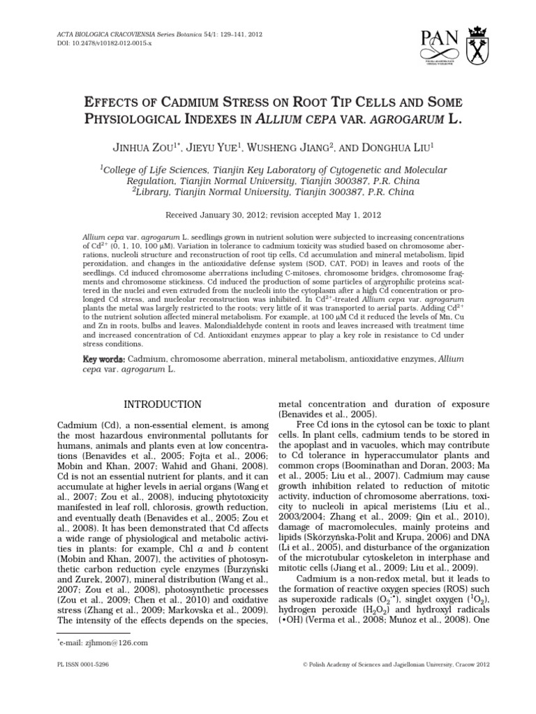Effects of Cadmium Stress On Root T | PDF | Superoxide Dismutase ...