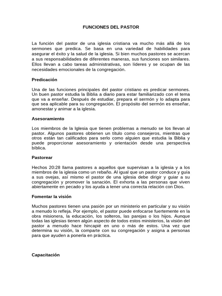 Funciones del Pastor en la Iglesia | PDF | Iglesia cristiana | Oración