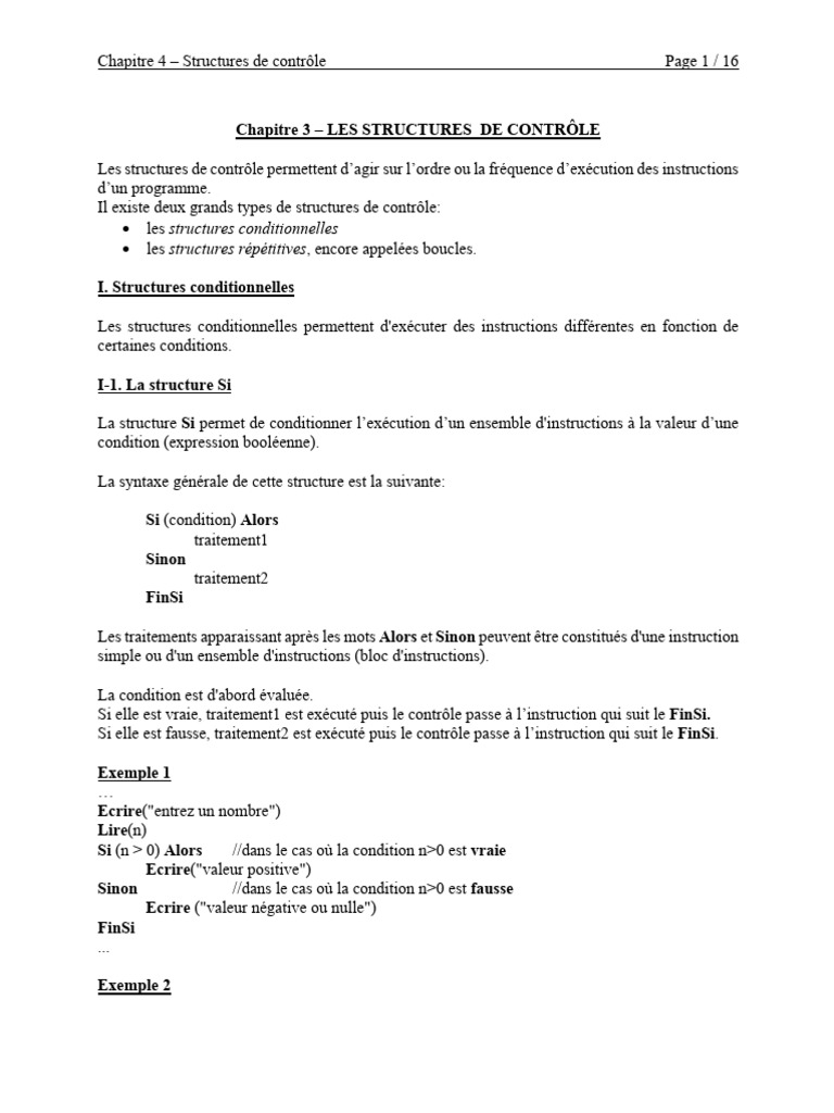 Structures de contrôle en programmation | PDF | Structure de contrôle ...