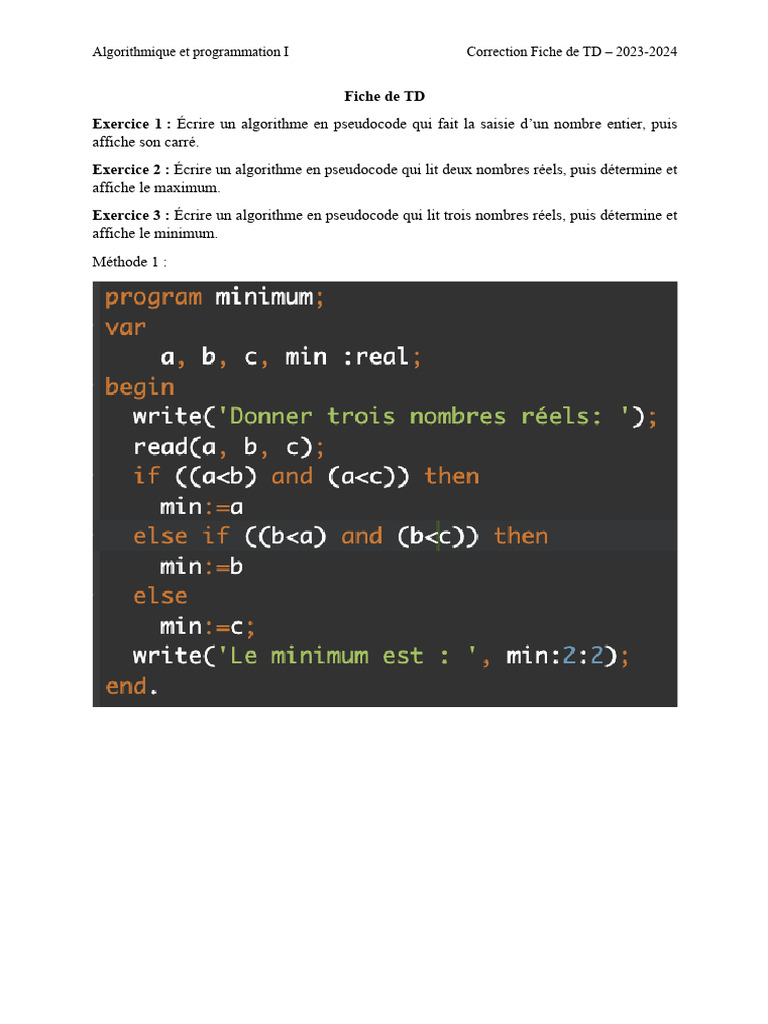 Correction TD Algorithmique 2023-2024 | PDF | Programmation ...