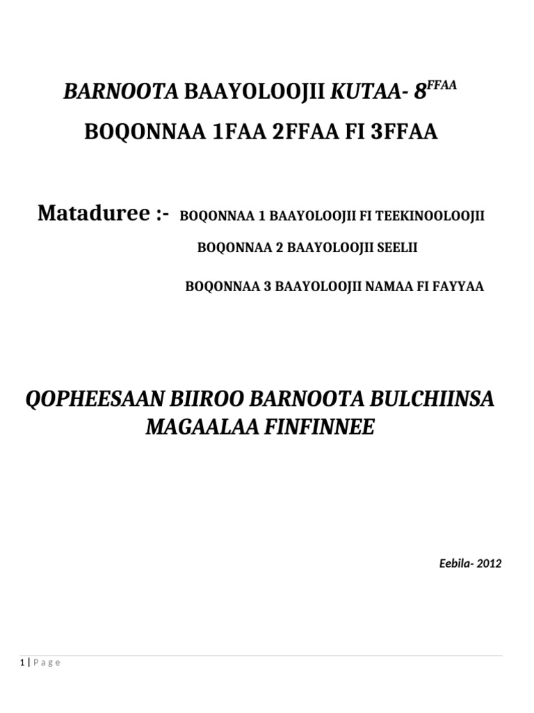 Barnoota Baayoloojii Kutaa - 8ffaa | PDF