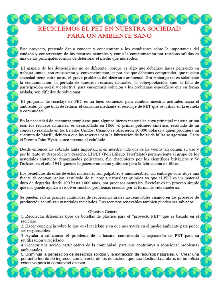 Reciclemos El Pet en Nuestra Sociedad | PDF | Residuos | Reciclaje
