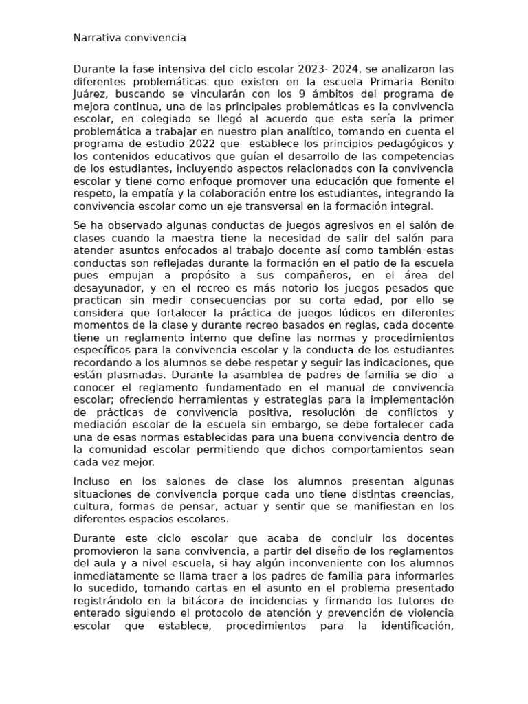 Mejora de la convivencia escolar 2023-2024 | PDF | Escuelas | Enseñando