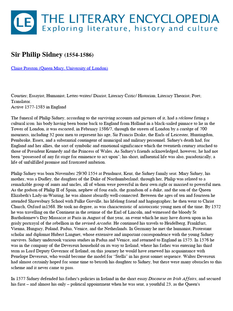 Philip Sidney Life and Literary Legacy PDF