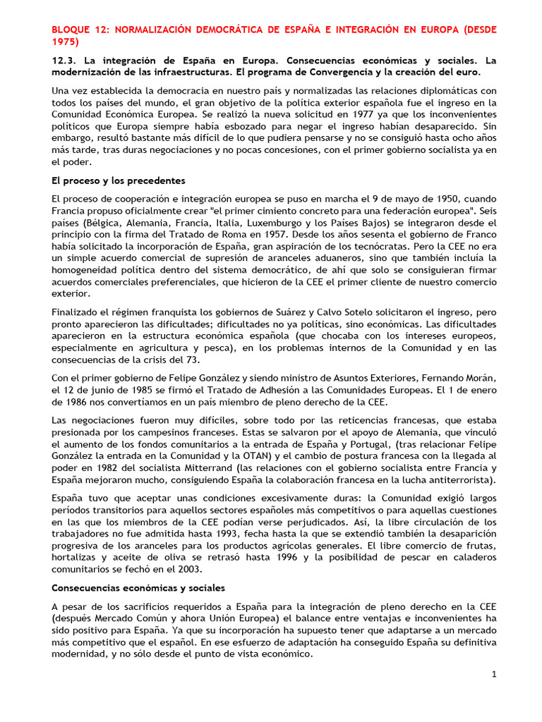 Integración de España en la UE: Impacto y Consecuencias | PDF | Unión ...