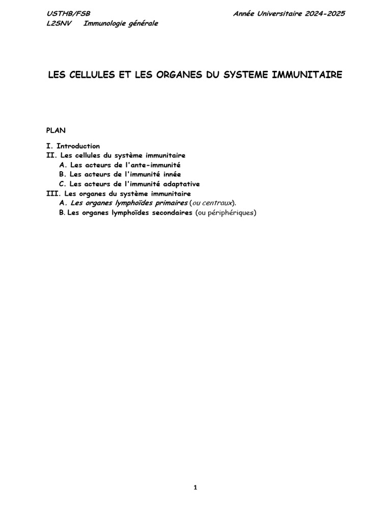 Cellules et organes du système immunitaire | PDF | Système immunitaire ...