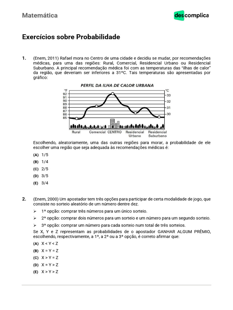 Exercícios de Probabilidade para Matemática | PDF | Probabilidade | Futebol