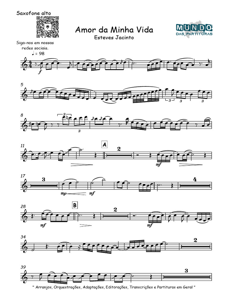 Amor Da Minha Vida - Esteves Jacinto - Saxofone Alto | PDF, image size:768x1024
