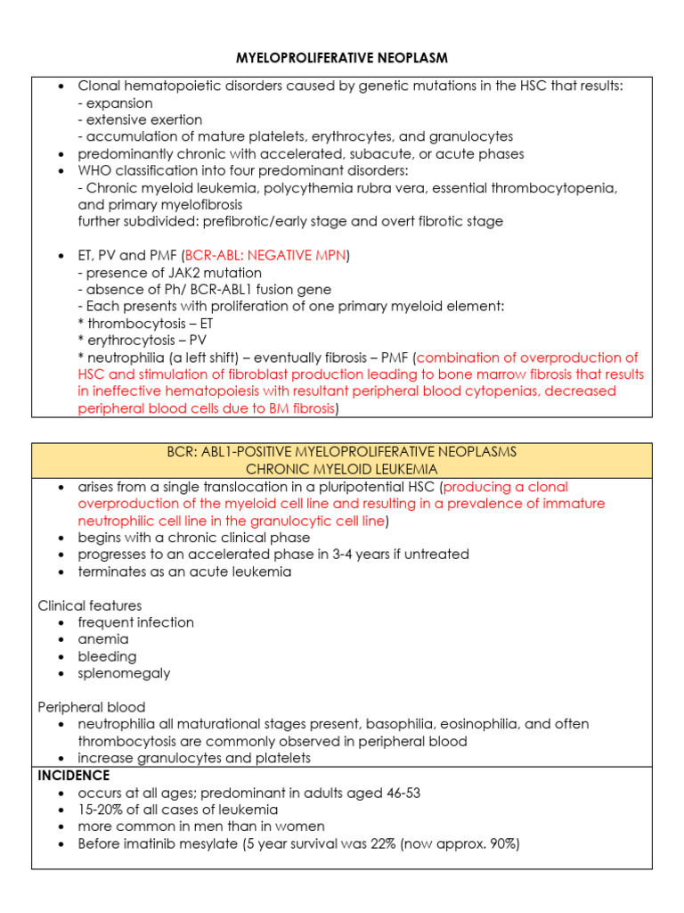 Myeloproliferative Neoplasms Overview | PDF | Blood | Medical Specialties